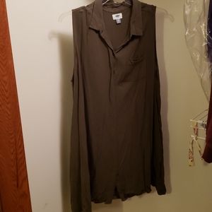 Olive green button up shirt dress
